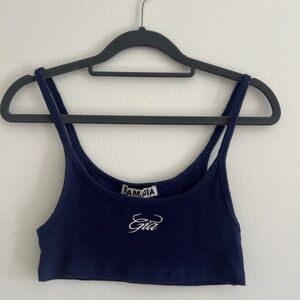 I Am Gia Blue and White Cropped Tank Top